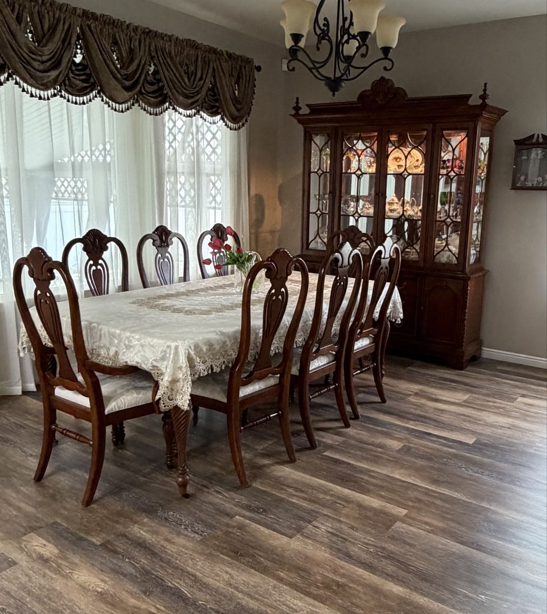 Classic Cherry Wood Dining Set - Table with 8 Chairs and China Cabinet in WJ