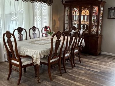 Classic Cherry Wood Dining Set - Table with 8 Chairs and China Cabinet in WJ