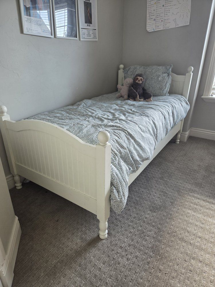 Twin Size Bed Frames - pottery barn White Wood Panel & a Black Metal with Wood Slat Options