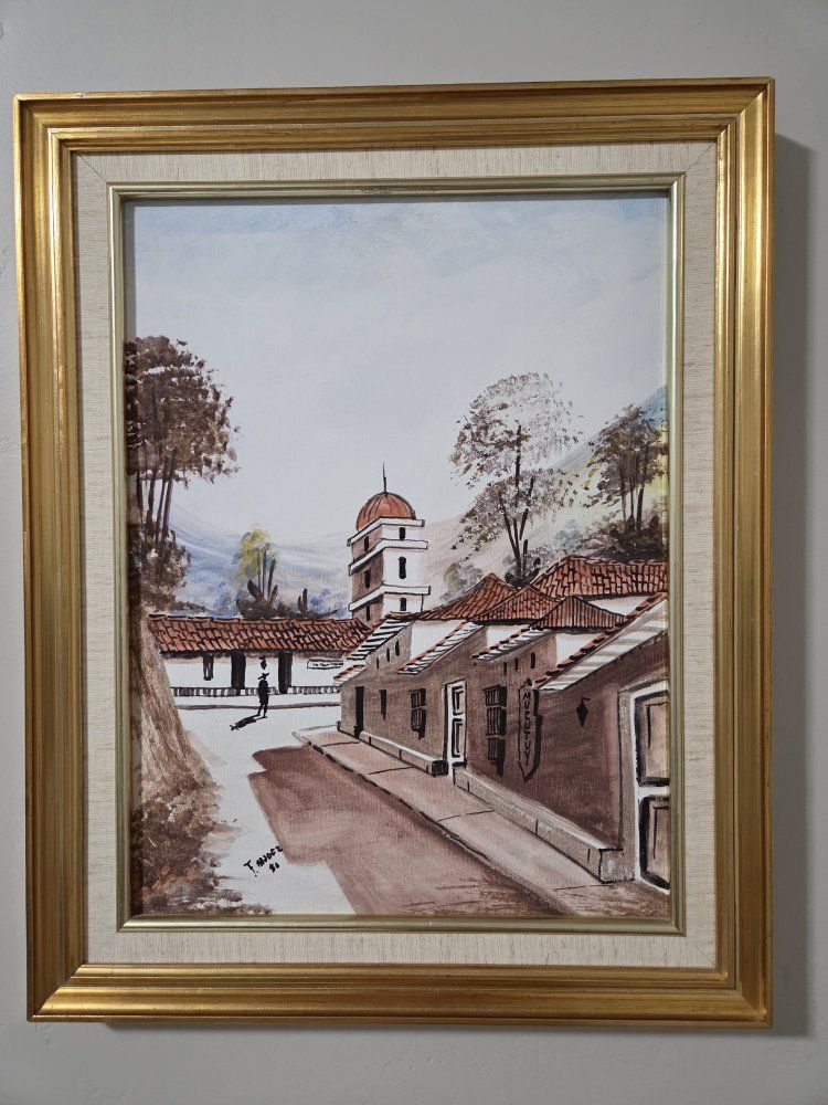 Framed Original Painting of Town Landscape
