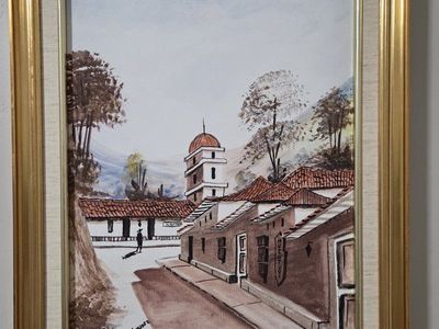 Framed Original Painting of Town Landscape