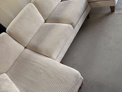 Modern White Fabric Sectional Sofa with Chaise - Excellent Condition, Freshly Cleaned