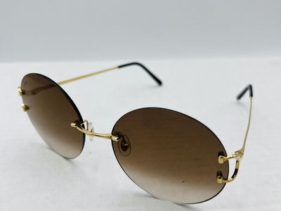 CARTIER Gold Brown Round Rimless Sig C Sunglasses