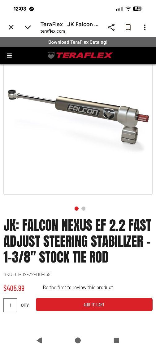 JK TeraFlex Falcon adjustable steering stabilizer