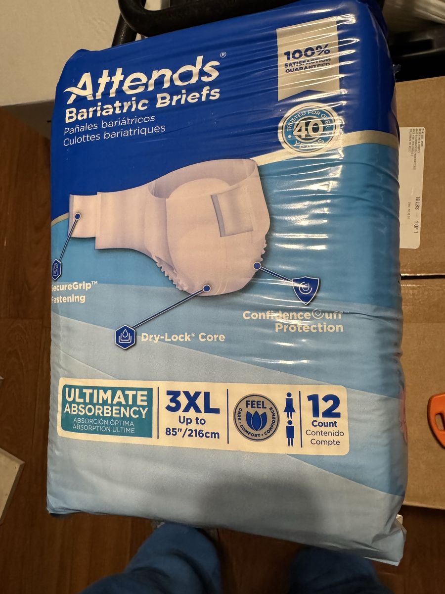 Attends Bariatric Briefs Ultimate Absorbency Size 3XL 12 Count Pack