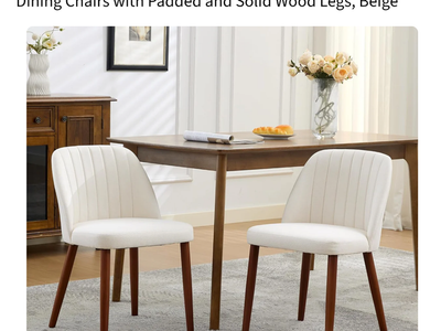 Garvee Set of 2 Mid Century Modern Linen Dining Chairs with Wood Legs for Dining Room, White