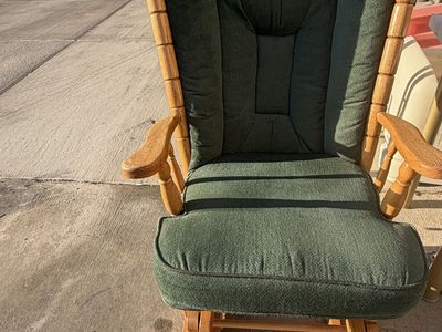 Wooden Glider Rocking Chair with Green Cushions