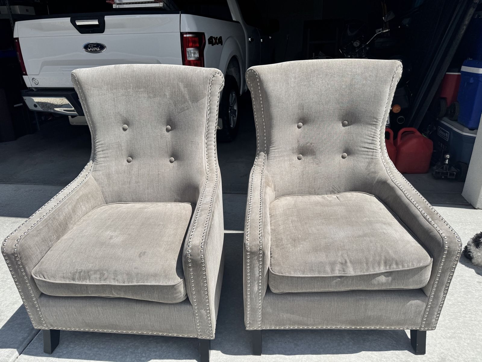 Pair of Wingback Accent Chairs with Studded Trim
