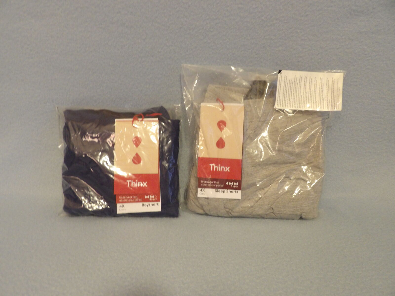 Lot of 2 Thinx Period Underwear Panties Navy Blue Boy Shorts & Grey Sleep Shorts - Size 4X