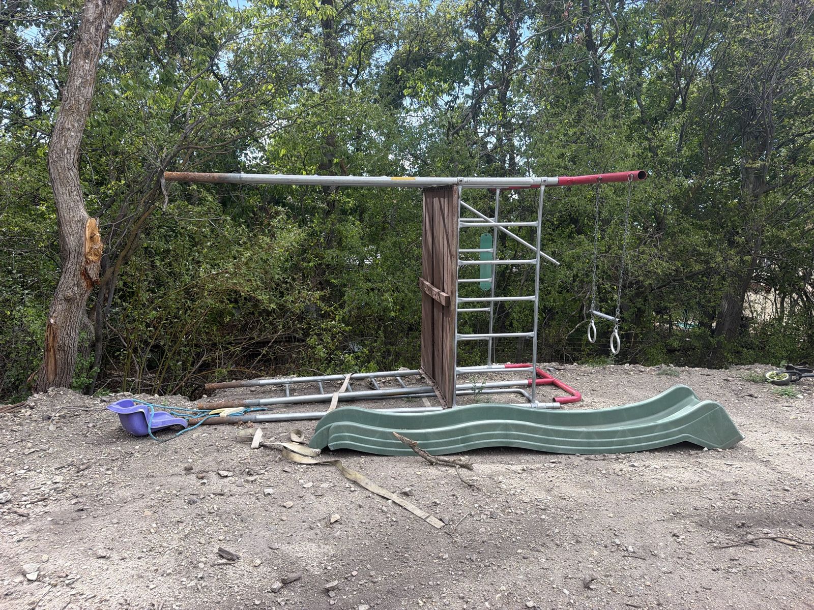 Outdoor Playset with Slide, Swings, and Climbing Bars (Disassembled)