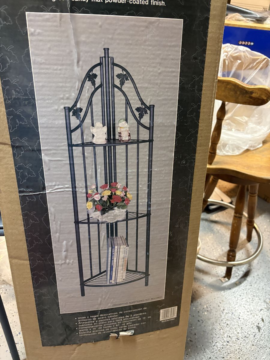 New Corner Bakers Rack - Green Powder-Coated Steel, Grape & Leaves Design, 19"W x 14"D x 61"H