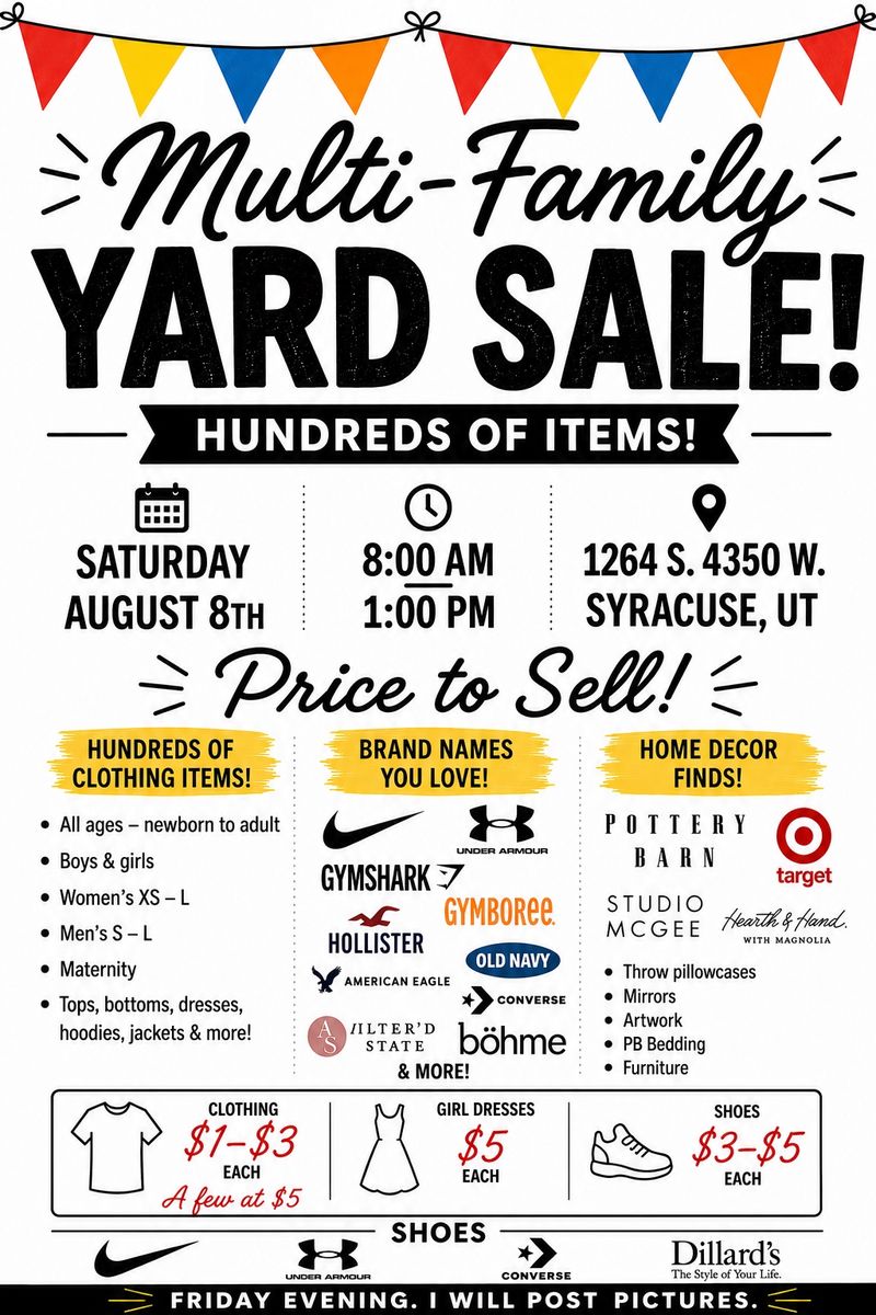 Multi-Family Yard Sale in Syracuse UT - Clothing, Home Decor & More