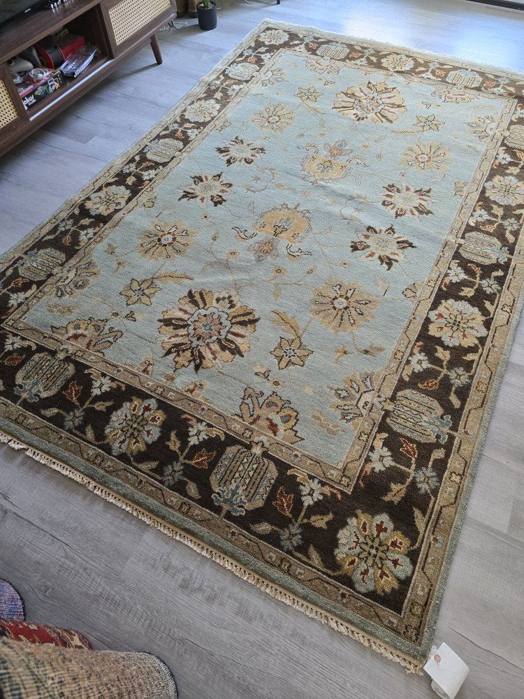 New Handknotted Wool Rug, Indo Oushak, 5'10" x 9'