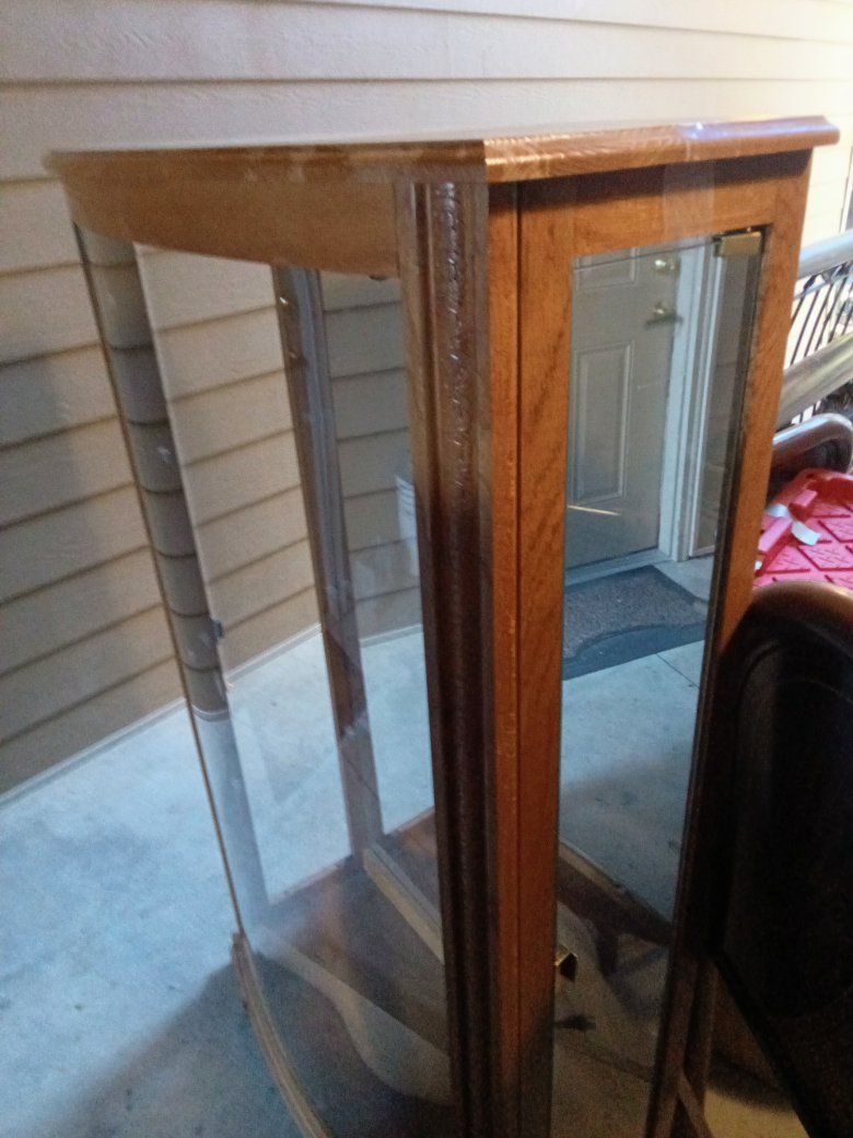 Vintage Wooden Curio Cabinet Glass Display Case