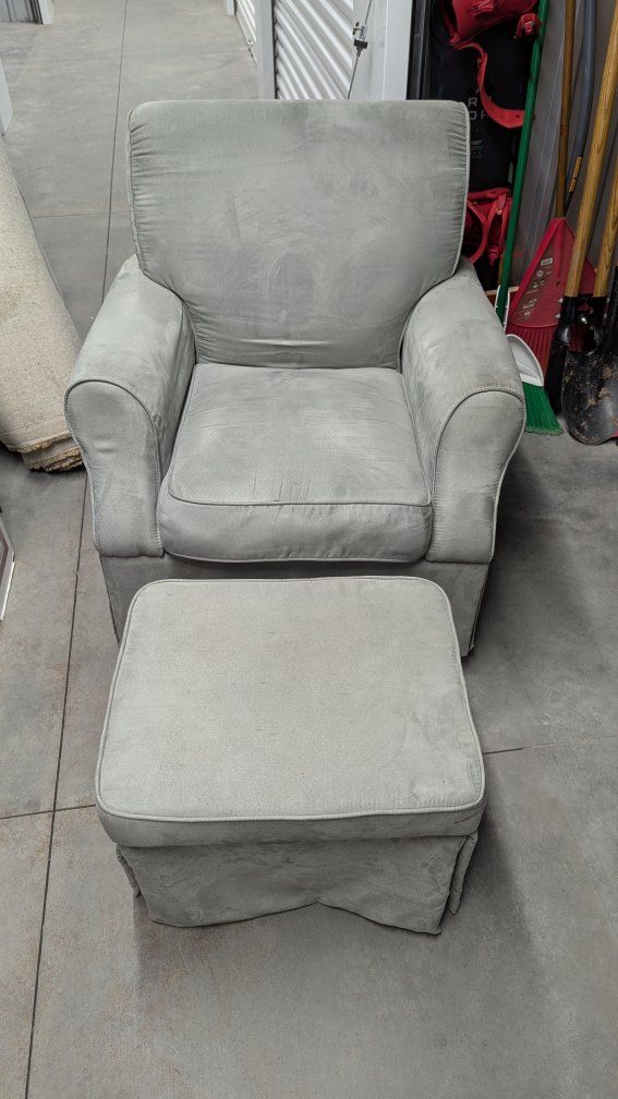Light Blue-Gray Microfiber Glider Armchair with Matching Ottoman