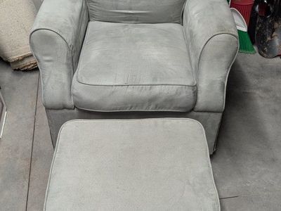 Light Blue-Gray Microfiber Glider Armchair with Matching Ottoman