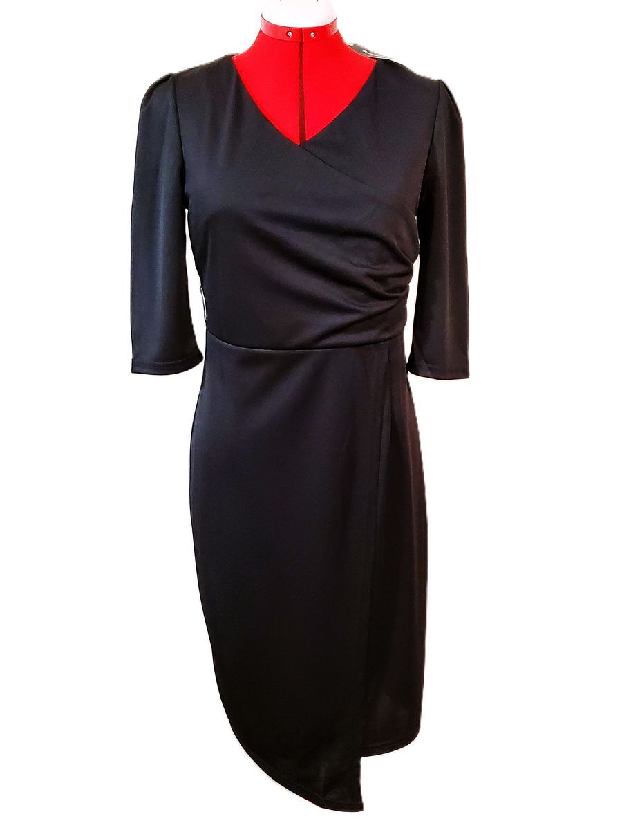 “Fashion Mia” Black Faux Wrap Dress – Size L – NEW
