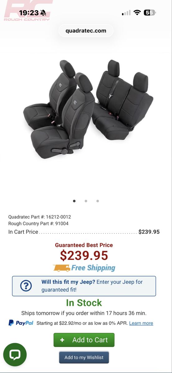 Rough Country 91007 Jeep Wrangler 13-18 Seat Covers - Black Neoprene, Front & Rear