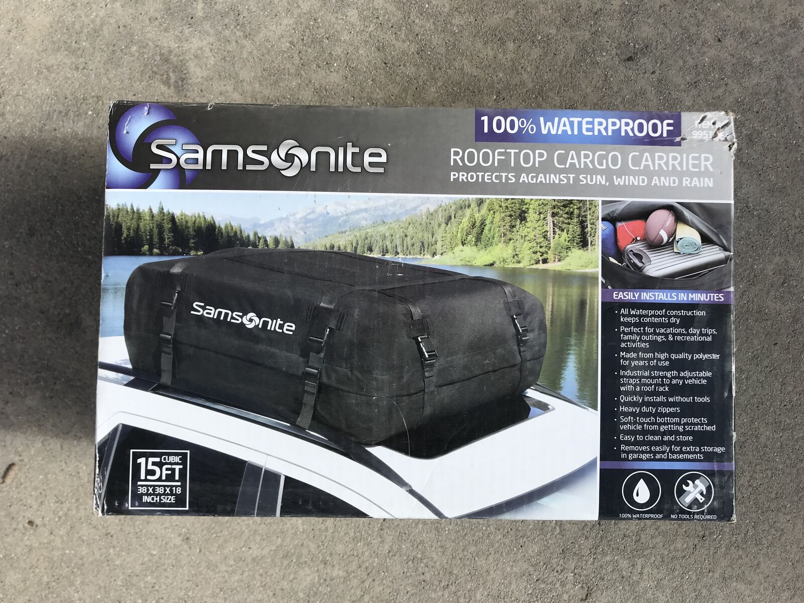 NEW Samsonite 100% Waterproof Rooftop Cargo Carrier – 15 Cubic Feet
