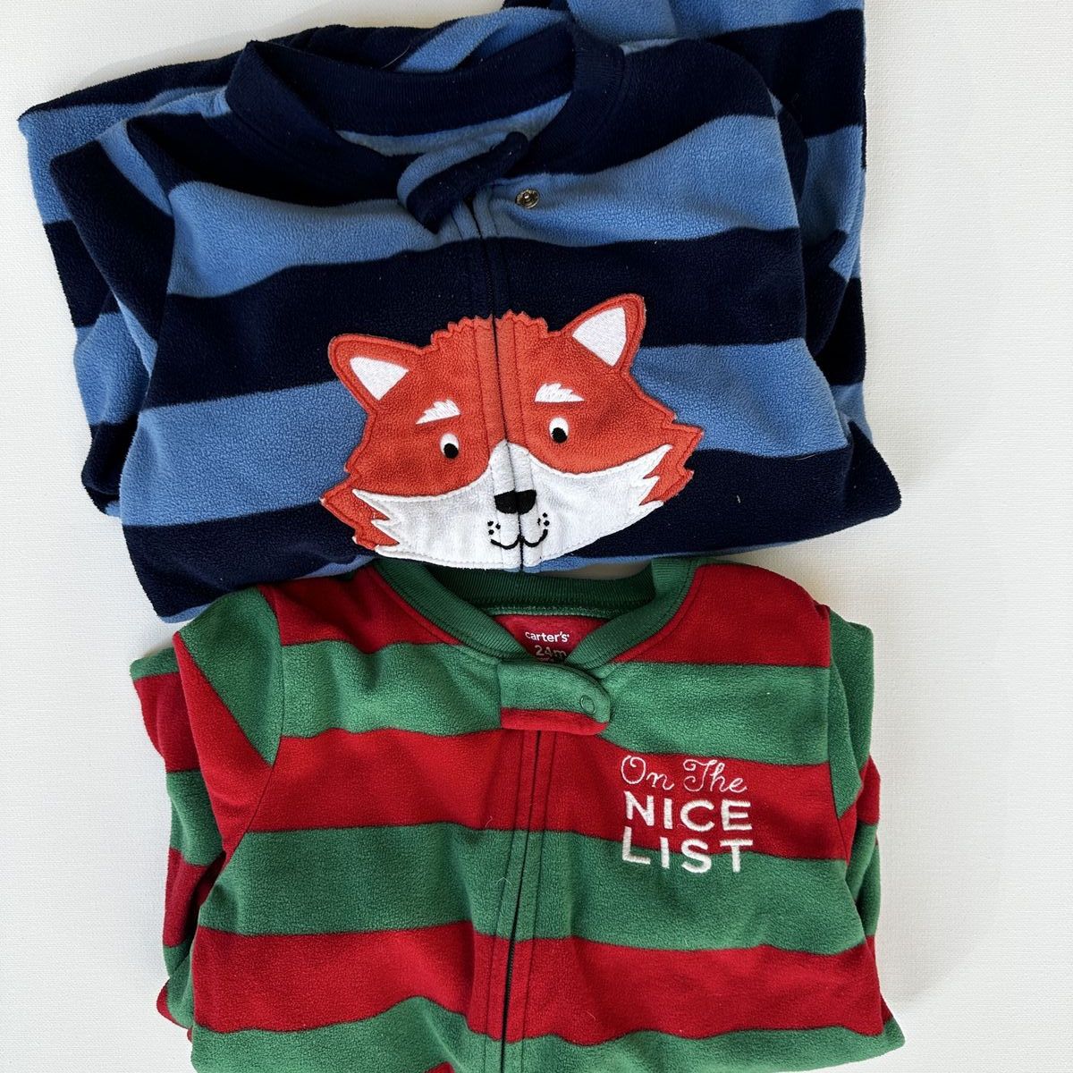 Carter's Fleece Sleepers Lot Size 24M Boy Fox Holiday Stripe