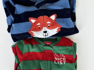 Carter's Fleece Sleepers Lot Size 24M Boy Fox Holiday Stripe