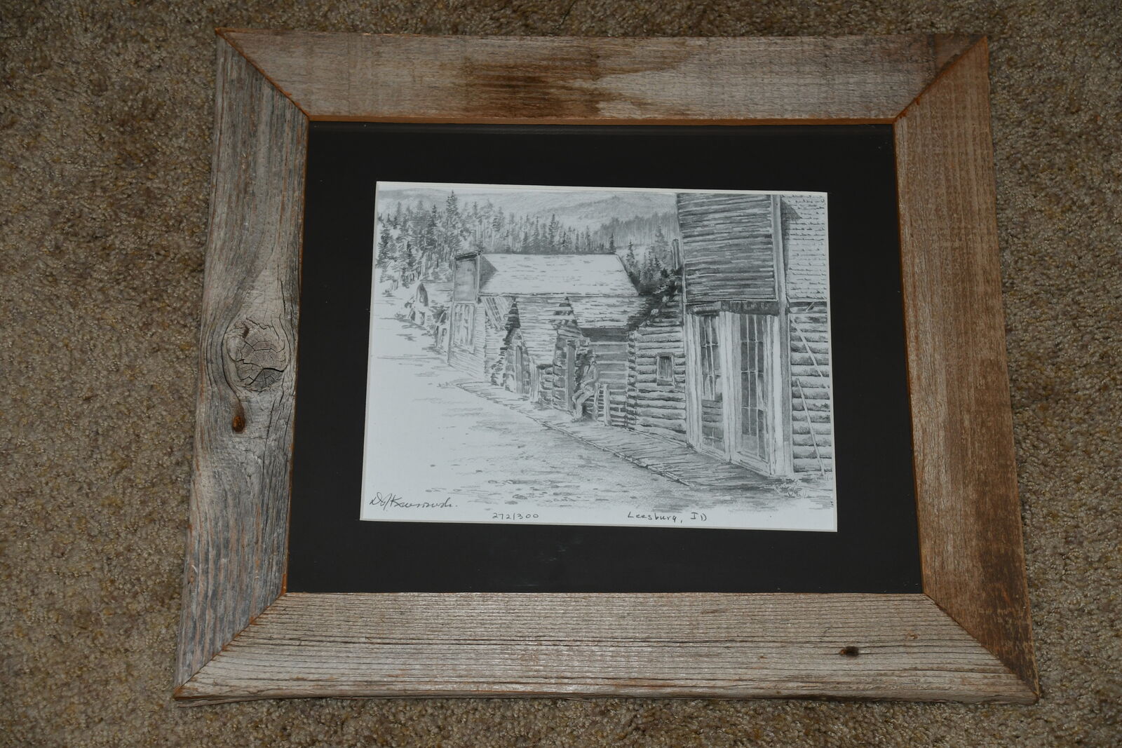 "LEESBURG IDAHO" PICTURE ~ SIGNED & NUMBERED ~ BARN WOOD FRAME ~ 15" x 17" FRAMED