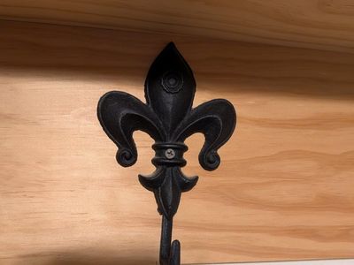 Custom Solid Wood Wall Mounted Shelf with Fleur-de-Lis Hooks - 73" Long