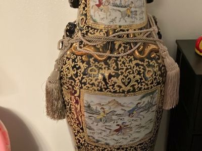 Large Decorative Ceramic Floor Vase with Stand and Tassels