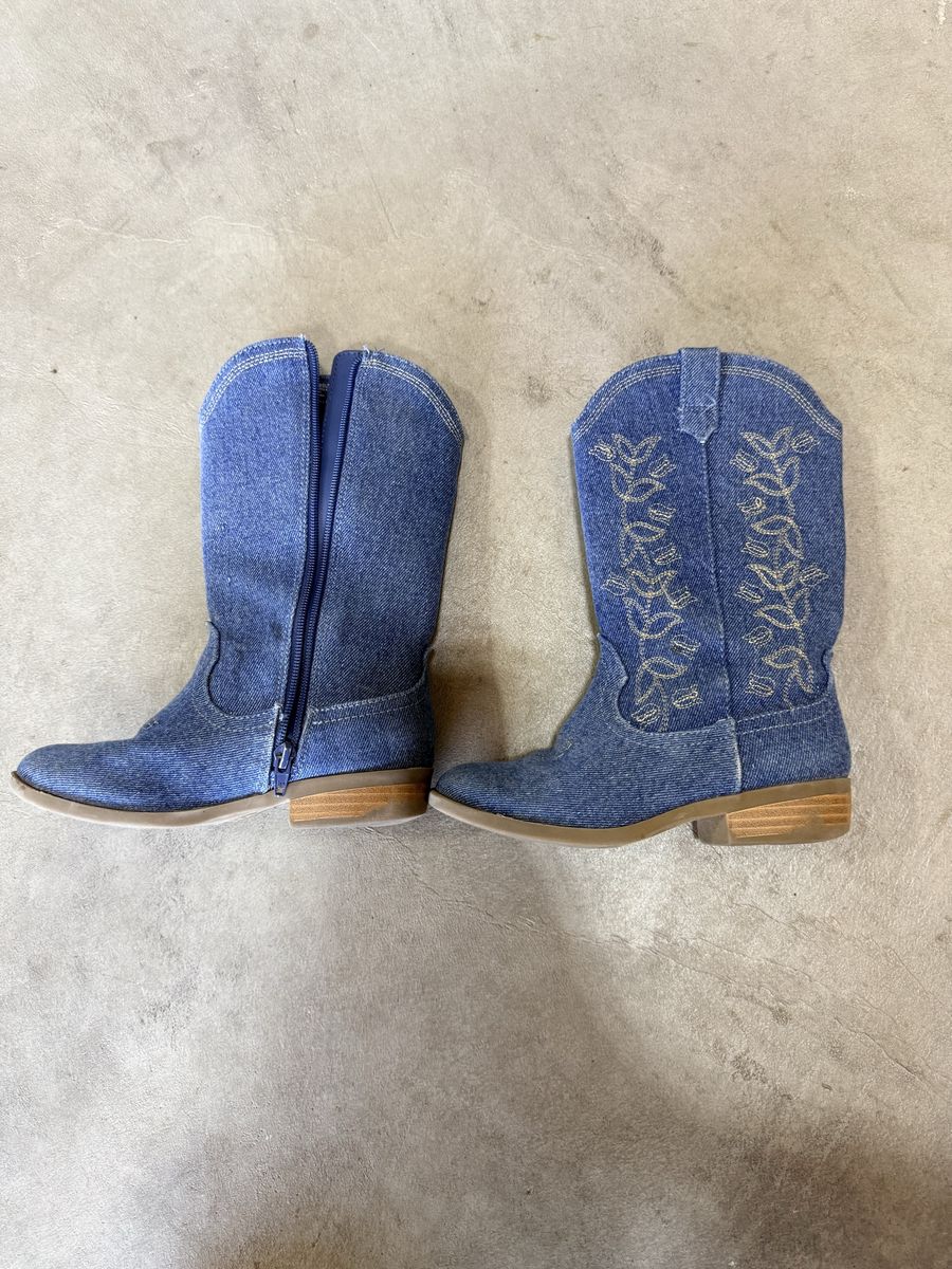Wonder Nation Kids Denim Cowboy Western Boots Size 13 Blue Embroidered