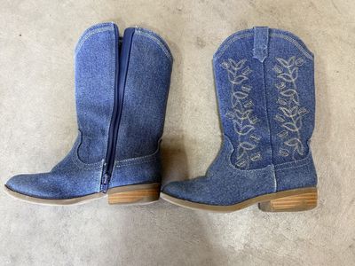 Wonder Nation Kids Denim Cowboy Western Boots Size 13 Blue Embroidered