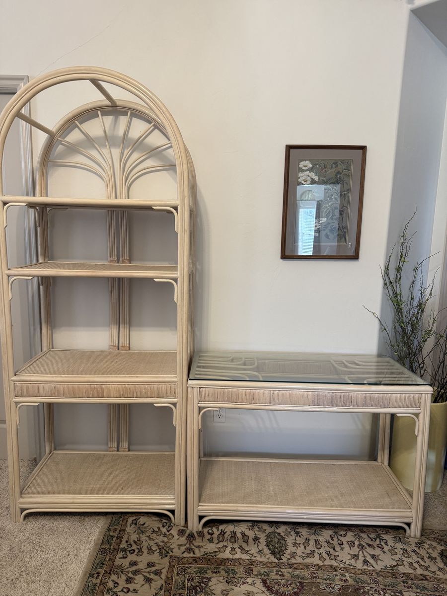 Rattan-Style Display/Bookshelf with Matching Table
