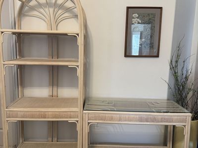 Rattan-Style Display/Bookshelf with Matching Table