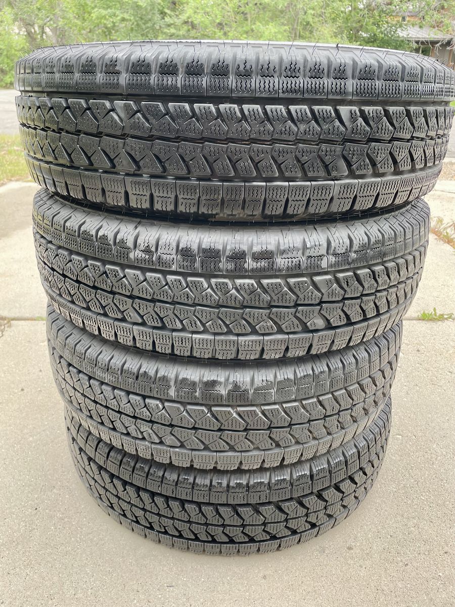 Four Blizzak Winter Tires used on Ram Promaster 2500 Van LT 225/75/R16 115/112R. M+S