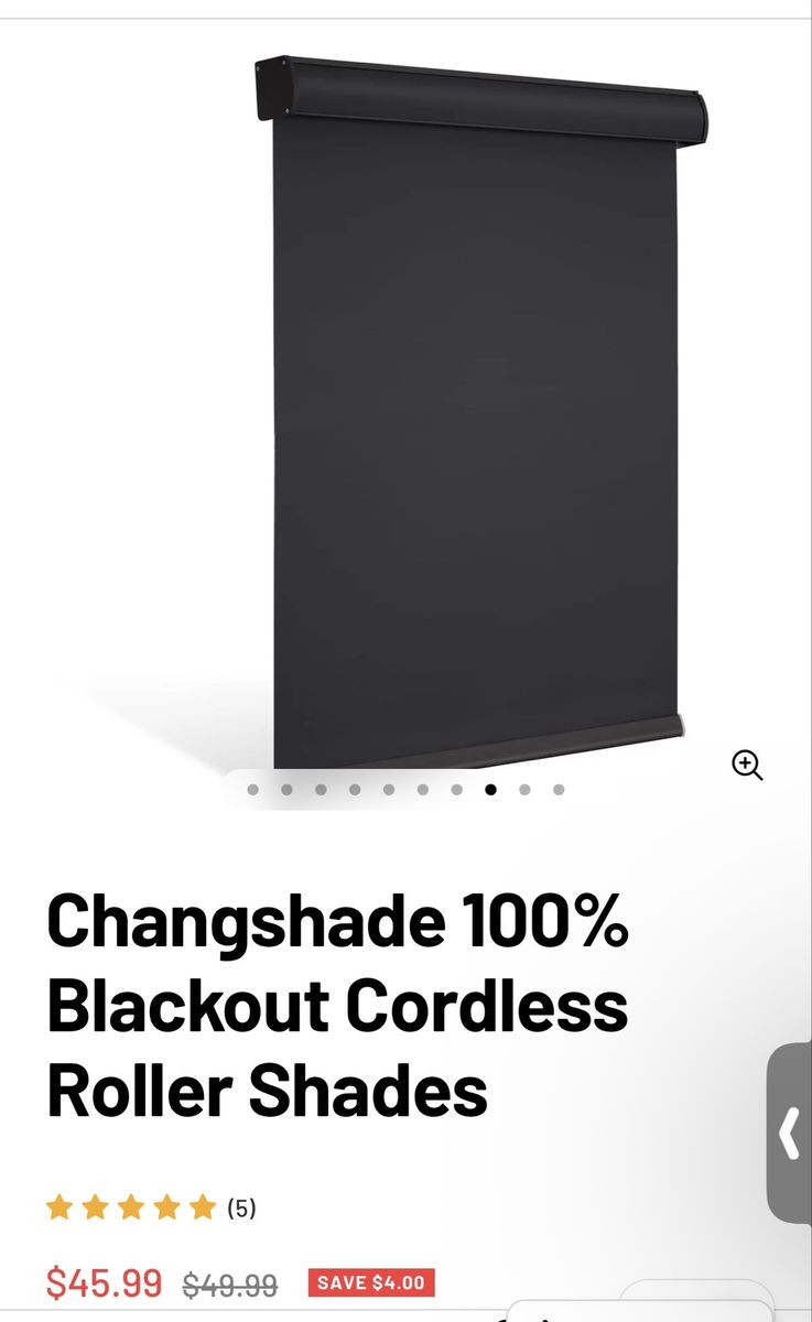 5 Pack - New Changshade Cordless Blackout Roller Shades (22" x 72") - Black