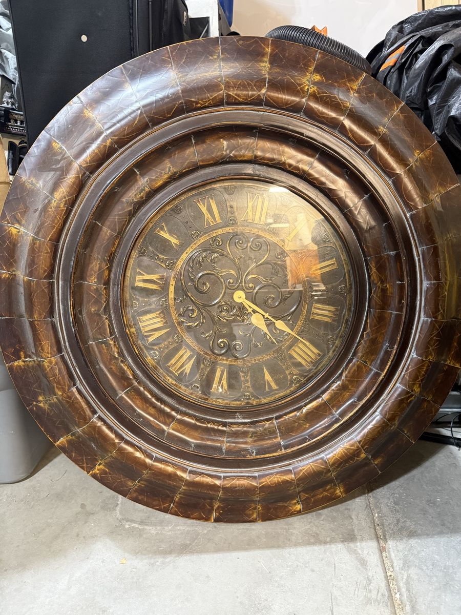 Large Round Decorative Wall Clock with Roman Numerals and Distressed Finish