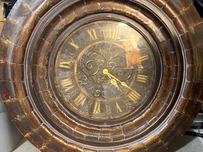 Large Round Decorative Wall Clock with Roman Numerals and Distressed Finish