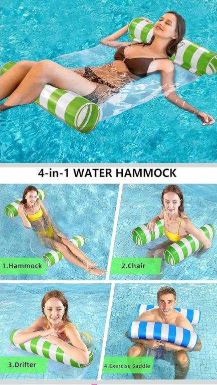 4-in-1 Inflatable Pool Float Hammock with Hand Pump, Portable Water Lounge Chair Drifter Exercise Saddle, 2 pack