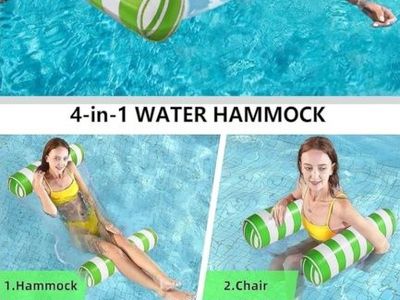 4-in-1 Inflatable Pool Float Hammock with Hand Pump, Portable Water Lounge Chair Drifter Exercise Saddle, 2 pack