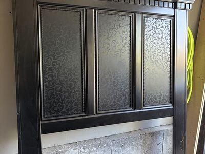 Black Wooden Headboard with Decorative Inlays - King/Queen Size - Excellent Condition