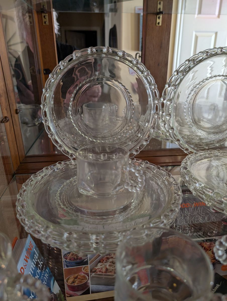 Vintage Clear Candlewick Glassware Set - Cups and Beaded Plates