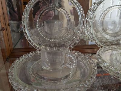 Vintage Clear Candlewick Glassware Set - Cups and Beaded Plates