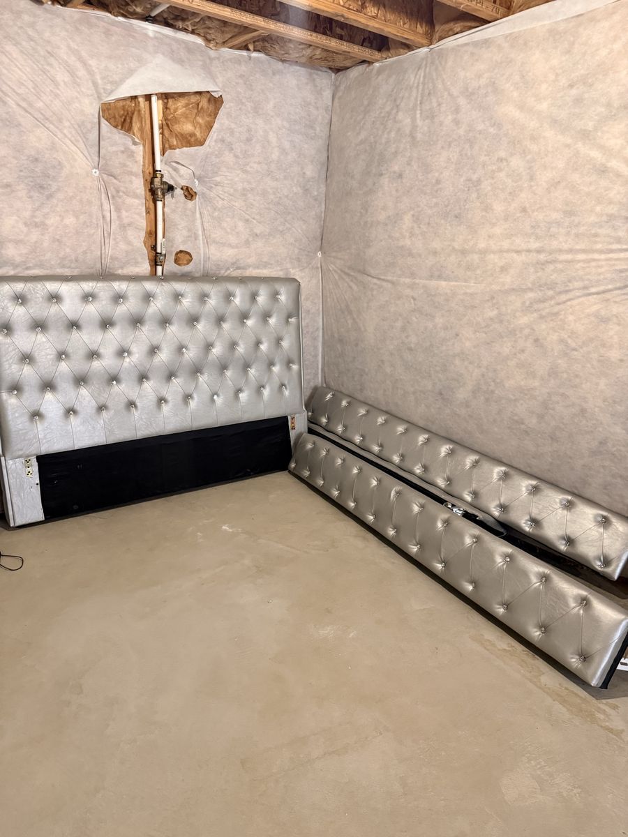 Beautiful queen bed frame + ottoman
