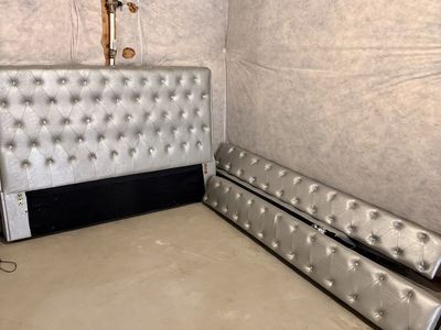 Beautiful queen bed frame + ottoman
