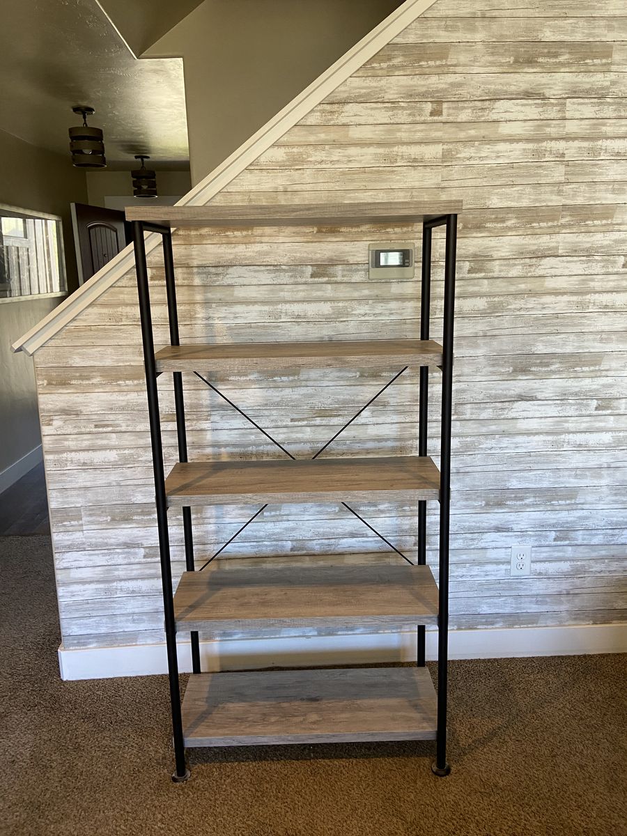Shelf - Industrial Style 5-Tier Bookshelf - Wood Look & Black Metal Frame - Tall Storage Shelf