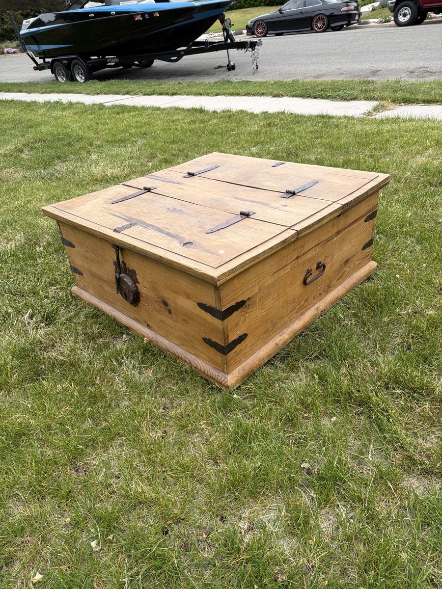 Vintage Rustic Wooden Chest/Coffee Table with Metal Accents - Storage Trunk