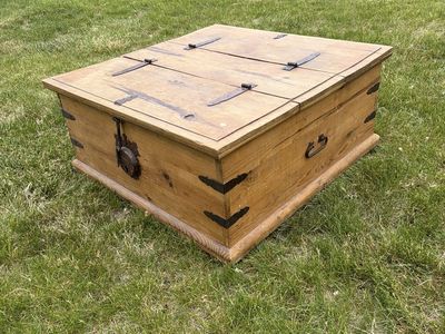 Vintage Rustic Wooden Chest/Coffee Table with Metal Accents - Storage Trunk
