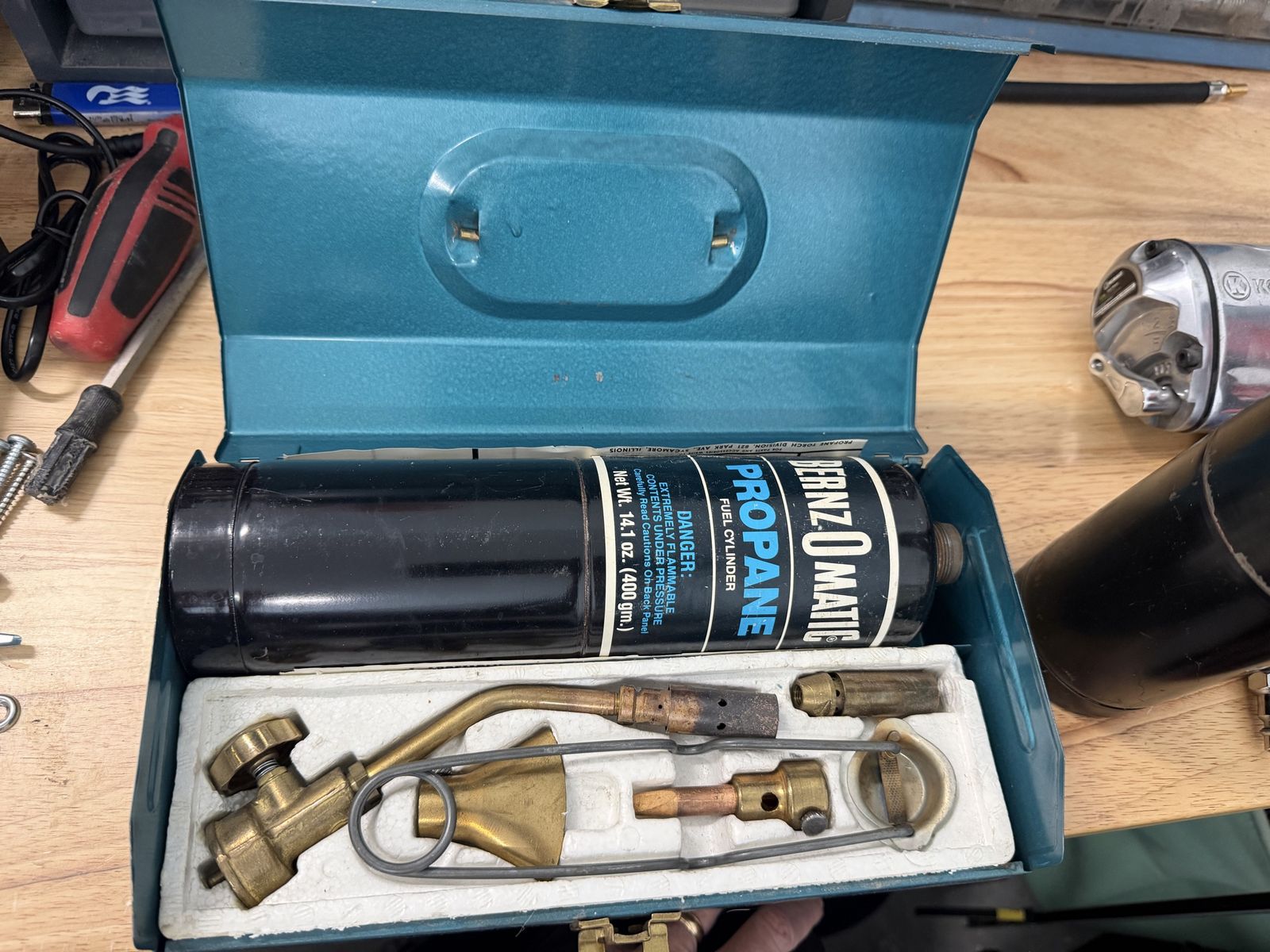Vintage Bernzomatic Propane Torch Kit with Metal Carrying Case & Attachment