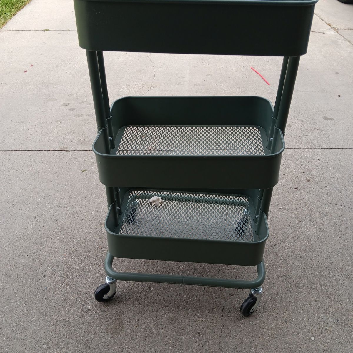 Dark Green 3-Tier Rolling Cart with Mesh Baskets - Versatile Storage for Home/Office