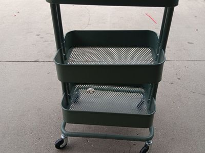 Dark Green 3-Tier Rolling Cart with Mesh Baskets - Versatile Storage for Home/Office