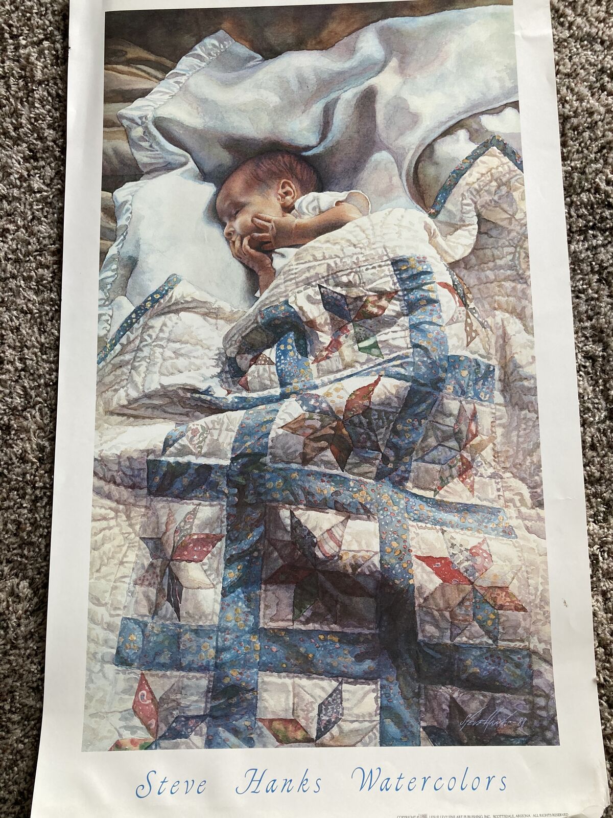 " Crib Quilt" by Steve Hanks - Watercolor Poster MINT CONDITION - 32x19